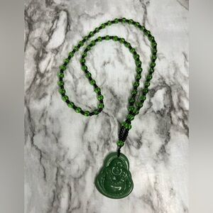 JADE Green Hand Carved Maitreya Buddah Pendant Necklace